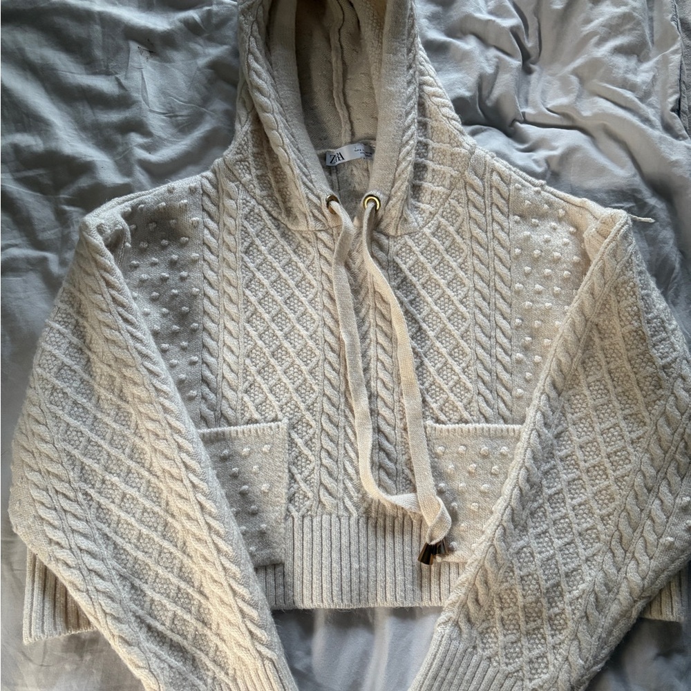 Zara Cream Cable Knit Hoodie